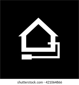 Conceptual vector passive house heat exchanger icon and pictogram | modern flat design illustration and infographic concept white on black background