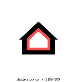 Conceptual vector passive house isolation icon and pictogram | modern flat design illustration and infographic concept red and black on white background