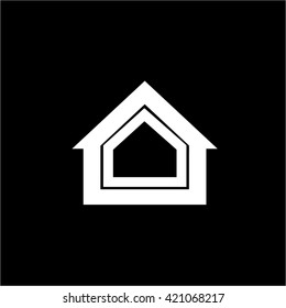 Conceptual vector passive house isolation icon and pictogram | modern flat design illustration and infographic concept white on black background