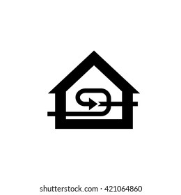 Conceptual vector passive house recuperation forced airing icon and pictogram | modern flat design illustration and infographic concept black on white background