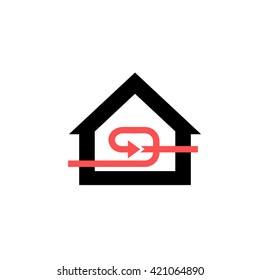 Conceptual vector passive house recuperation forced airing icon and pictogram | modern flat design illustration and infographic concept red and black on white background