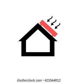 Conceptual vector passive house solar energy icon and pictogram | modern flat design illustration and infographic concept red and black on white background