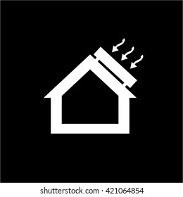 Conceptual vector passive house solar energy icon and pictogram | modern flat design illustration and infographic concept white on black background