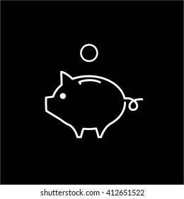 Conceptual vector piggy money bank icon | modern flat design marketing and business linear illustration and infographic concept white on black background