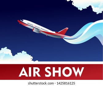Conceptual vector poster flying through the sky, a plane smoking multi-colored smoke, airshow, to demonstrate the professionalism of pilots