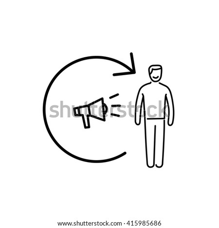 Conceptual vector remarketing icon with megaphone and customer | modern flat design marketing and business linear illustration and infographic concept black on white background