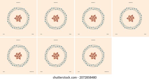 Conceptual vector representation of a selenium atom and its natural isotopes: selenium-74, selenium-76, selenium-77, selenium-78, selenium-79, selenium-80 and selenium-82. 