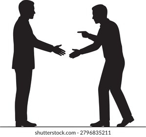 A conceptual vector silhouette showing a deceptive business handshake where one person conceals a weapon behind their back, representing betrayal, dishonesty, and hidden agendas in professional corporate relationships.
