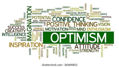 Conceptual vector of tag cloud containing words related to creativity, positive thinking, confidence, enthusiasm, imagination, inspiration, potential, optimism...