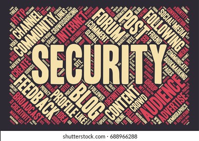 Conceptual vector of tag cloud containing words related to social media, marketing, blogs, social networks and Internet; "security" emphasized