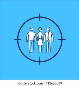 Conceptual vector target audience icon | modern flat design marketing and business linear illustration and infographic concept on blue background