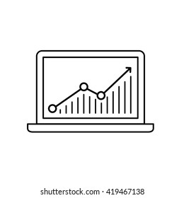 Conceptual vector web page traffic and statistic icon of chart on laptop screen. modern flat design marketing and business linear illustration and infographic concept black on white background