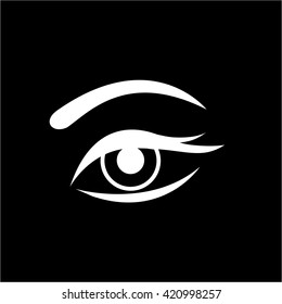 Conceptual vector woman eye icon with mascara and long lashes | modern flat design cosmetic and spa illustration and infographic concept white on black background
