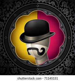 Conceptual vintage background with bowler hat. Vector illustration.