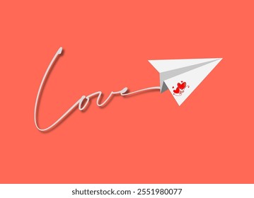 Um visual conceitual do voo suave de um avião de papel através de uma trajetória curva pontilhada abstrata.