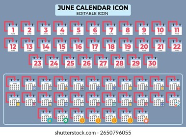 Conceptual visualization of a customizable editable calendar icon set with dates and months for