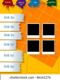 Conceptual web page layout with photo-frames and paint drops, abstract art