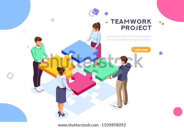 Conceptual web seo illustration. Landing page for\
stylish website. Teamwork project, web agency or male young\
employee and new company project. Sticker for web banner. Flat\
isometric vector\
images.