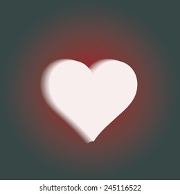 Conceptual white heart icon with shadow on black and red background illustration or art