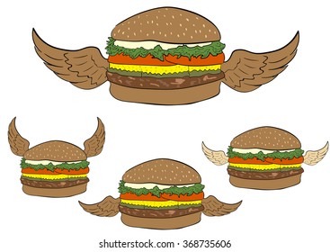 Conceptual winged hamburgers