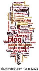 Conceptual word cloud containing words related to social media, marketing, blogs, social networks and Internet