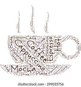 Conceptual word cloud in the form of a coffee cup