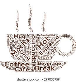 Conceptual word cloud in the form of a coffee cup