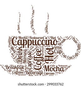 Conceptual word cloud in the form of a coffee cup