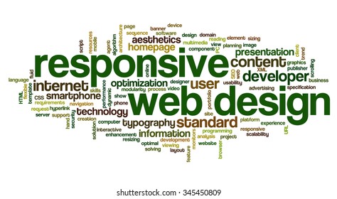 Conceptual word cloud with terms related to responsive web layout and web design