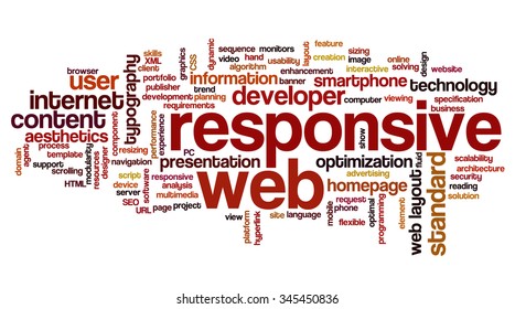 Conceptual word cloud with terms related to responsive web layout and web design