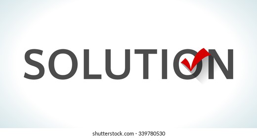 Conceptual word solution isolated on white background with a red check mark. Learning and teaching strategies. Education at school, college, university. Ability to study. Vector design illustration