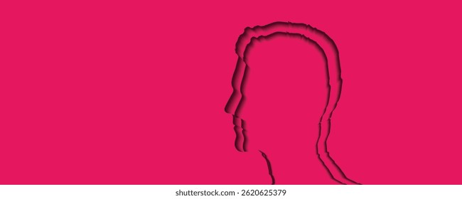 Conceptual work of side face of a human, isolated on a red wallpaper, vector art illustration