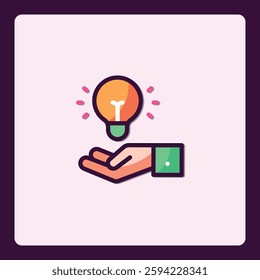 Conceptualized solution depicted with bulb icon resting on open palm presentation
