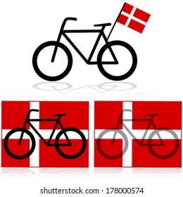 Conceptvector  illustration showing a bicycle with the flag of Denmark