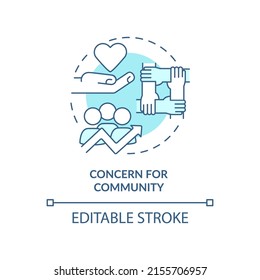 Concern for community turquoise concept icon. Cooperative principle abstract idea thin line illustration. Sustainability. Isolated outline drawing. Editable stroke. Arial, Myriad Pro-Bold fonts used