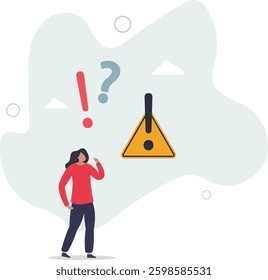 Concern or doubt to make decision, worried for problem or issue, attention or challenge ahead, distrust or trouble concept.flat character life .