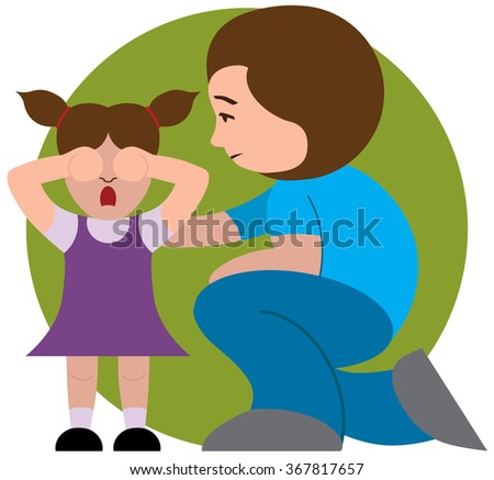 Concerned mother sympathizing with upset young daughter