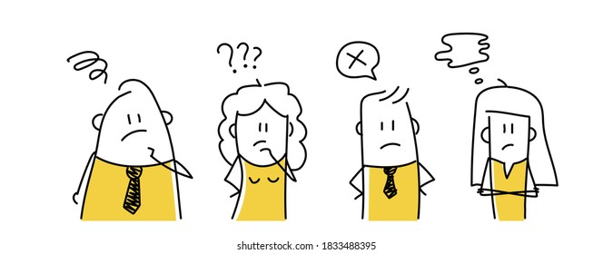 Concerned office workers. Hand drawn vector illustration.