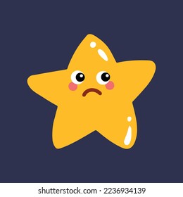 Concerned yellow baby stars character mascot vector illustration isolated on plain dark gray background. Character mascot drawing with cartoon comic simple flat art style.