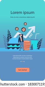 Concerning man thinking about harm from unhealthy food. Meal, burger, fat flat vector illustration. Healthcare and nutrition concept for banner, website design or landing web page