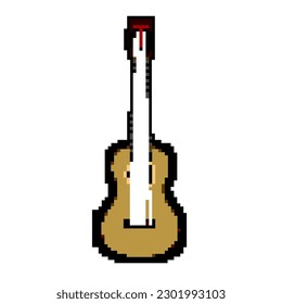 concert acoustic guitar game pixel art retro vector. bit jazz string, country music concert acoustic guitar. old vintage illustration