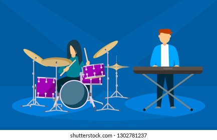 Concert band banner. Flat illustration of concert band vector banner for web design