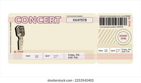  A concert brown ticket with a protective net. Retro microphone on stage. Vector ltsign