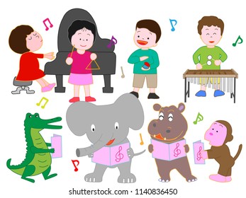 A concert by animals and children.