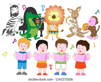 A concert by animals and children.