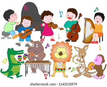 A concert by animals and children.
