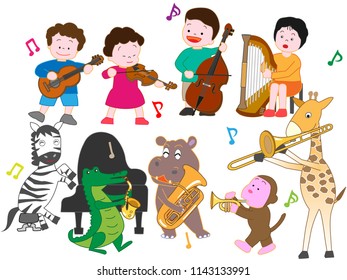 A concert by animals and children.

