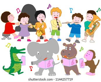 A concert by animals and children.
