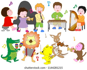 A concert by animals and children.
