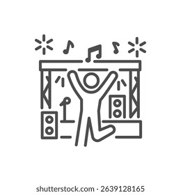 Concert celebration icon. Thin line editable stroke vector illustration for live music, stage performance, nightlife and entertainment events